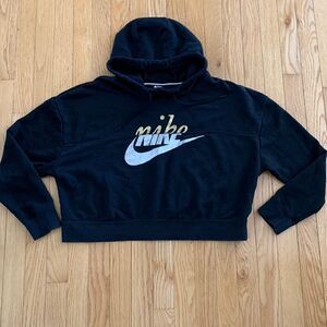 Vintage Nike Rally Cropped Hoodie sweatshirt Black Metallic Size Large‎
